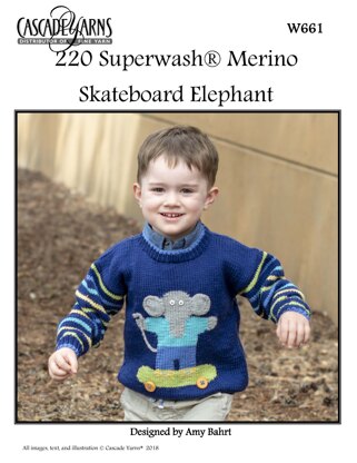 Skateboard Elephant in Cascade Yarns 220 Superwash® Merino - W661 - Downloadable PDF