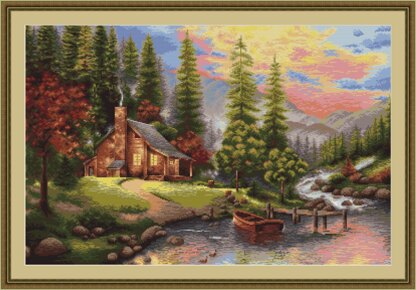 Luca-S Mountain Cabin Cross Stitch Kit - 51.5cm x 34cm