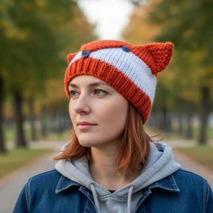 Knitting pattern fox hat for adult and child #494