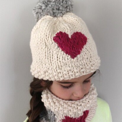 Heart Hat and Cowl Set