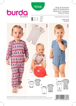 Burda B9384 Babie's Bodysuit and Rompers Sewing Pattern