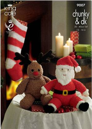 Santa and Rudolph Toys And Stocking in King Cole Cuddles Chunky and Dollymix DK- 9007