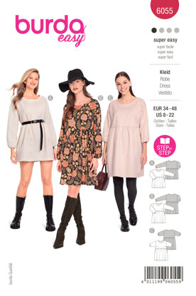 Burda Style Misses' Dress with Gathered Skirt B6055 - Paper Pattern, Size 8-22 (34-48)