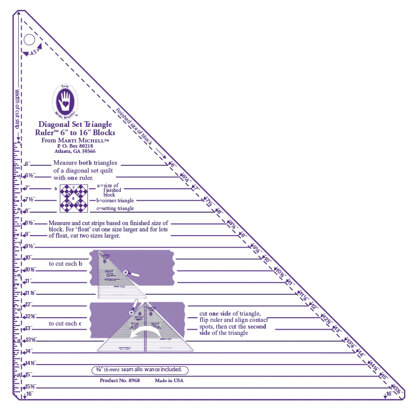 Marti Michell Ruler 6in-16in Diagonal Set Triangle Quilting Template
