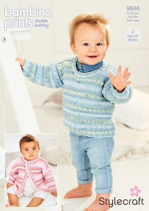 Cardigan and Sweater in Stylecraft Bambino Prints DK - 9846 - Downloadable PDF