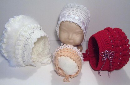 Bonnet with Frills, Bobbles, Flowers & Trims