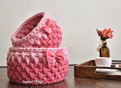 Tshirt yarn basket- One Back Loop- Pink