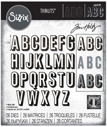 Sizzix Thinlits Dies By Tim Holtz 26/Pkg - Alphanumeric, Shadow Upper