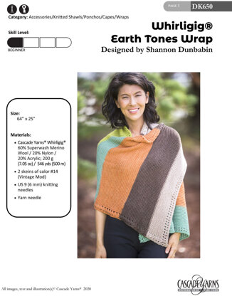 Earth Tones Wrap in Cascade Yarns Whirligig - DK650 - Downloadable PDF