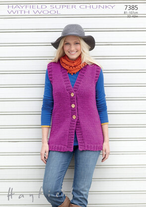 Women's Waistcoat in Hayfield Super Chunky with Wool - 7385 - Downloadable PDF