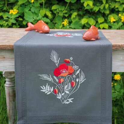 Vervaco Poppies Table Runner Printed Embroidery Kit - 40 x 100 cm