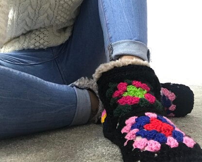 Snuggs - granny square slipper boots