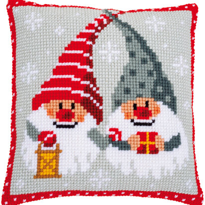Vervaco Christmas Gnomes with Present Cushion Cross Stitch Kit - 40cm x 40cm