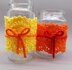 Crochet shabby chic decoration from scraps of yarn for used glasses