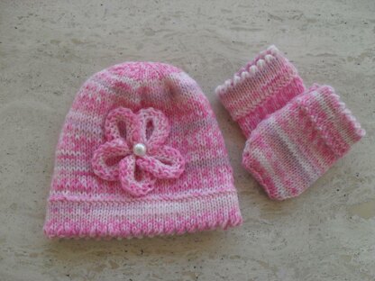 Baby Girl Beanie And Mittens