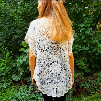 Crochet oversized high-low lacy shrug.