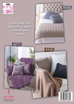 Throw & Cushion Covers Knitted in King Cole Forest Aran - 5660 - Downloadable PDF