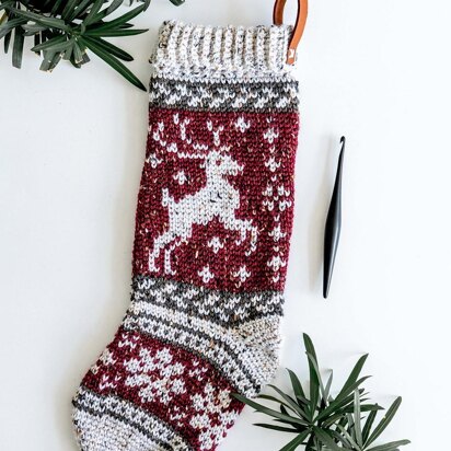 Prancing Deer Crochet Stocking