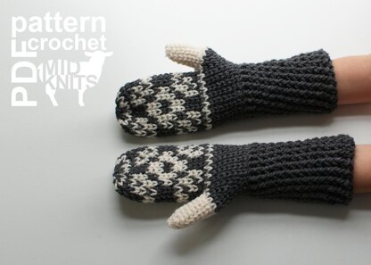 Floral Fair Isle Crochet Mittens (2016002)