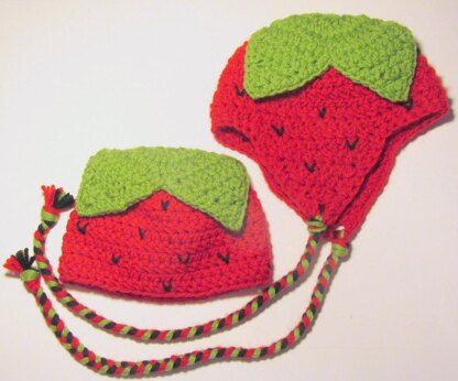 Strawberry Hat With or Without Earflaps- Newborn to Adult