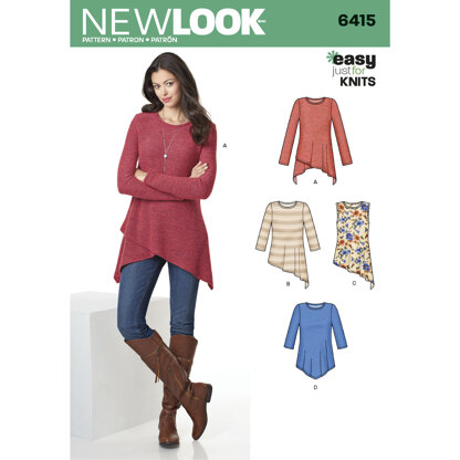 New Look Misses' Knit Tunics 6415 - Paper Pattern, Size A (XS-S-M-L-XL)