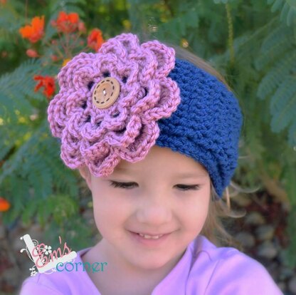 Chunky Ribbed Earwarmer Headband with Rose