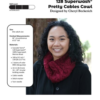 128 Superwash Pretty Cables Cowl in Cascade Yarns - C365 - Downloadable PDF