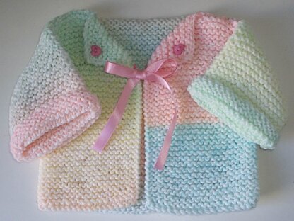 Easy beginner garter stitch DK knitting pattern all square / rectangle no shaping baby first jacket coat 0-3 months