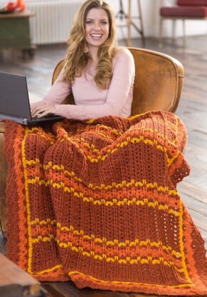 Optimistic Striped Throw in Red Heart Super Tweed - LW2523