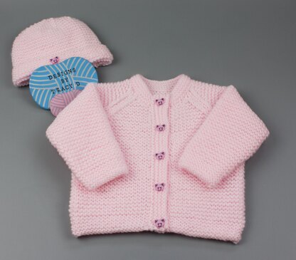 Elis baby unisex cardigan and beanie hat knitting pattern 0-3mths & 3-6Mmhs