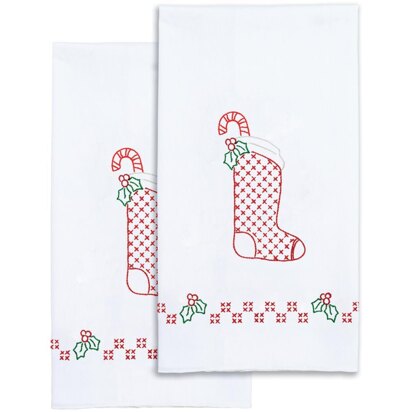 Jack Dempsey Stamped Decorative Hand Towel Pair - Stocking - 17in x 28in
