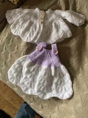 SeaShells Dress, Bonnet/Cap, Matinee Coat Newborn, 0-3mths