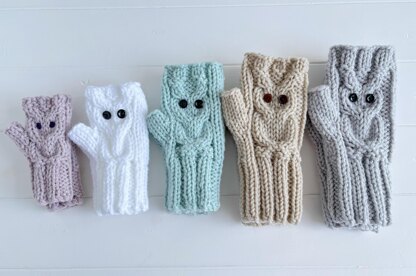 'Owl fingerless mitts' 2yrs to adult