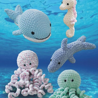 Crochet Snuggle Octopus, Whale, Seahorse & Dolphin in King Cole Yummy - 9076 - Downloadable PDF