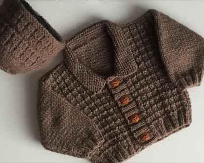 Waffle Stitch Cardigan and Beanie Hat