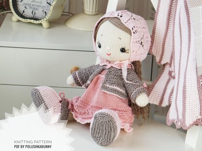 Doll clothes Knitting Pattern Outfit Shabby Chic Style for doll, lamb, bunny, kitty