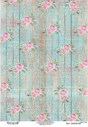 Dress My Craft Decopatch Rice Paper A3 - Weathered Fence With Pink Roses