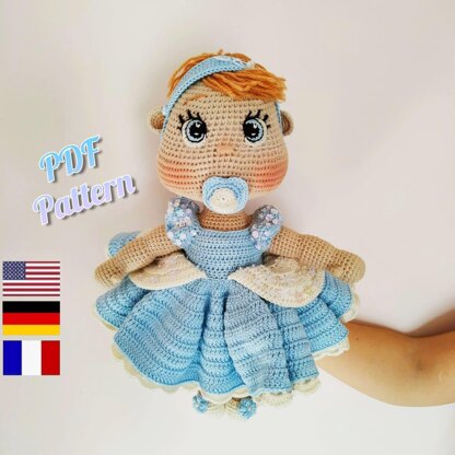 Crochet Princess patterns, Baby doll crochet pattern, Amigurumi doll pattern, Crochet doll clothes pattern, Lulu doll, (English, Deutsch, Français)