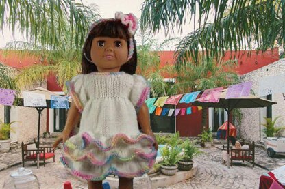 Birthday Party Fiesta Dress, Knitting Patterns fit American Girl and other 18-Inch Dolls