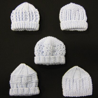 Premature Small Baby Knitting Pattern For 5 Hats - DK