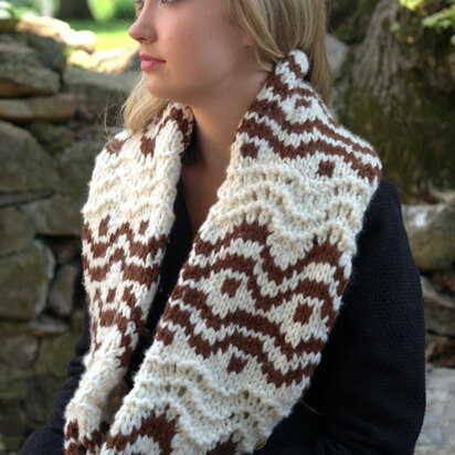 Fairisle Lace Cowl in Plymouth Yarn De Aire - F547 - Downloadable PDF