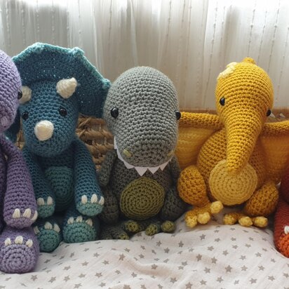 Dinosaur Set Collection Brontosaurus Pterodactyl Stegosaurus Triceratops Tyrannosaurus Rex crochet amigurumi Jurassic