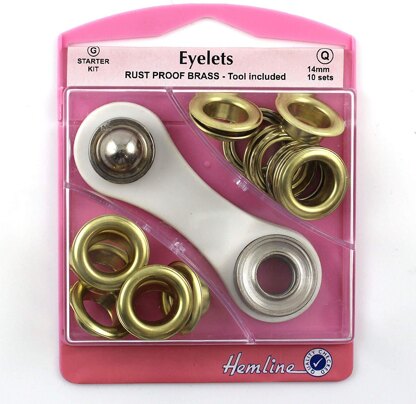 Hemline Eyelets Starter Kit, 14mm x 10 sets - Gold