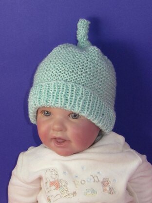 Baby Garter Stitch Topknot Beanie Hat