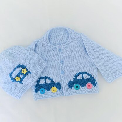 Baby Car Cardigan and Hat