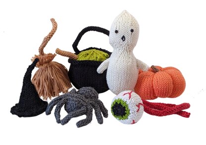 Knit Halloween Decorations for Pumpkin, Spider, Ghost, Witch's Hat, Cauldron and Broomstick