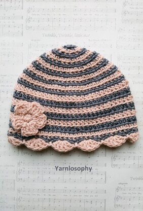 Easy stripes flower baby hat