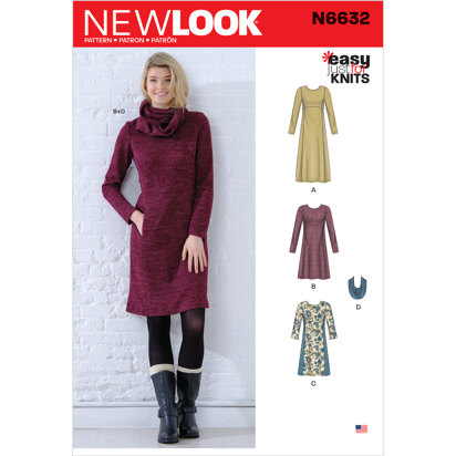 New Look N6632 Misses' Knit Empire Dresses 6632 - Paper Pattern, Size 8-10-12-14-16-18-20
