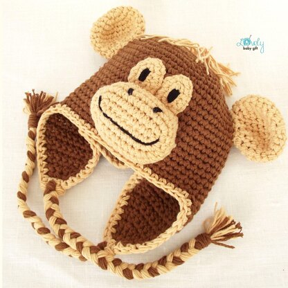Monkey Earflap Animal Hat Crochet Pattern