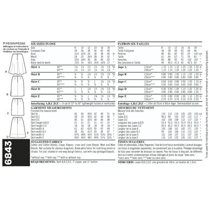 New Look Misses' Skirts 6843 - Paper Pattern, Size A (8,10,12,14,16,18)